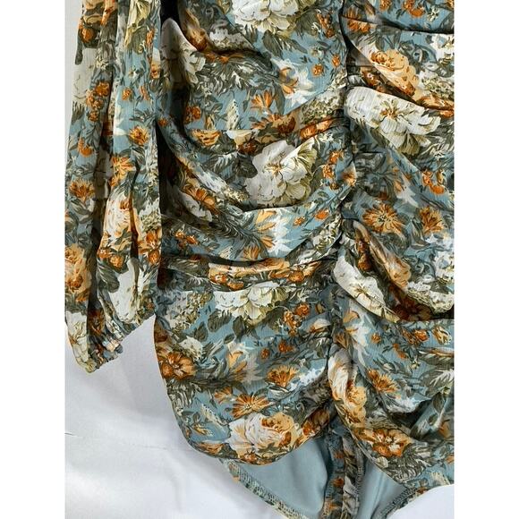 HELLO MOLLY Women's Sage Floral Basque Country Bodycon Ruched Dress SZ 4 - Picture 12 of 15